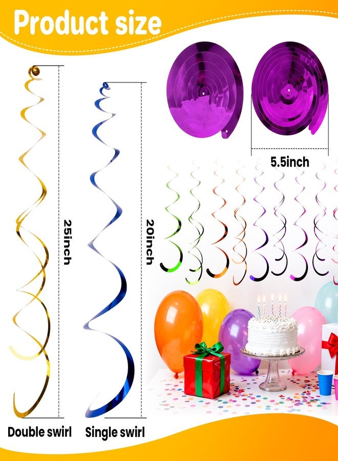 Rainflow 50PCS Colorful Hanging Swirl Decorations - Streamers Party Decorations Ceiling Swirl Foil Decoration with Double-Swirls and Single-Swirls for Birthday Decoration Wedding Graduation 6 Colors - Image 2